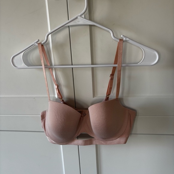 THIRDLOVE 24/7 cotton plunge bra black and 24/7 cotton tshirt bra nude 34C